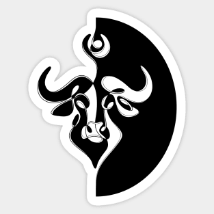 Minimalistic Continuous Line Bull Portrait (black and white colorblock) Sticker